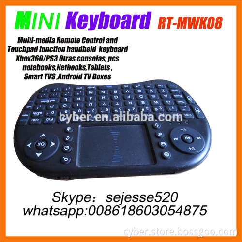 Portable Wireless QWERTY Keyboard Mouse Touchpad Mini keyboard RT-MWK08 for PC,Pad,Android tv box